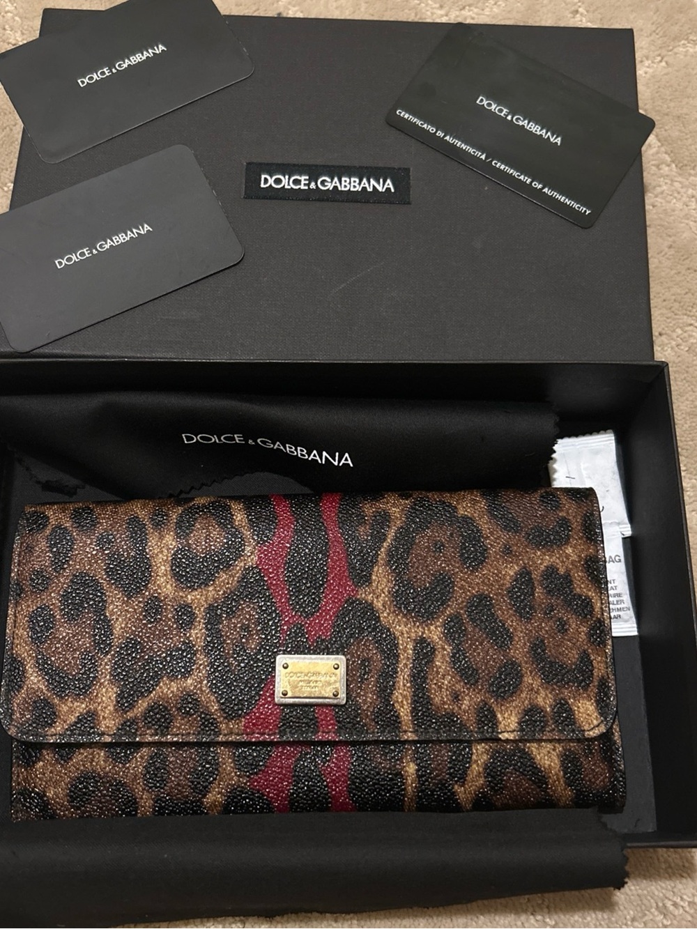 Dolce & Gabbana Leopard Print Wallet with Red Stripe